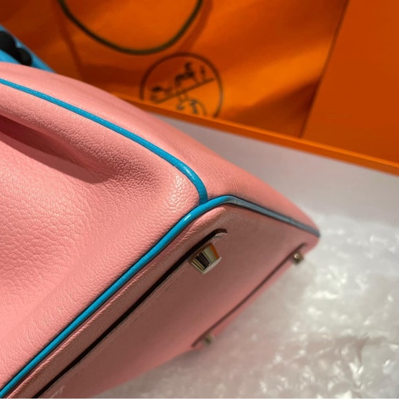 Birkin 30 Rose Confetti Bleu Azteque Chevre Bi-Color Horseshoe Bag - Picture 9 of 12